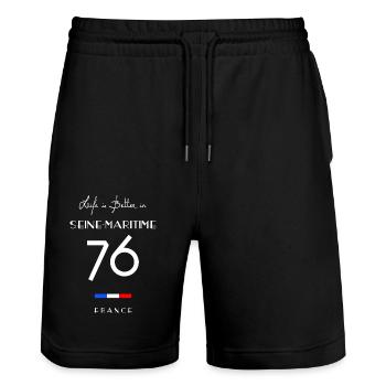 La vie est meilleure en SEINE MARITIME Rouen 76 - Short de jogging bio TRAINER Stanley/Stella unisexe - noir - Devant - Nik (191cm) & Marisol (170cm)