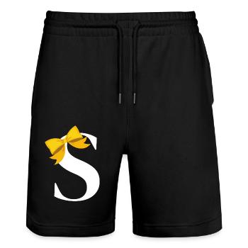 Buchstabe s gelbe Schleife - Stanley/Stella Unisex Bio Joggingshorts Trainer  - Schwarz - Vorne - Nik (191cm) & Marisol (170cm)