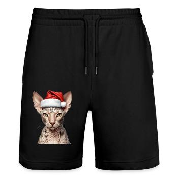 Weihnachts-Sphynx-Katze - Stanley/Stella Unisex Bio Joggingshorts Trainer  - Schwarz - Vorne - Nik (191cm) & Marisol (170cm)