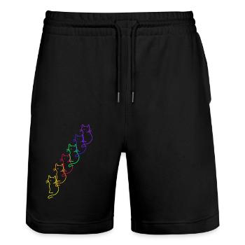 80er 90er Retro LGBT Regenbogen Katzen - Stanley/Stella Unisex Bio Joggingshorts Trainer  - Schwarz - Vorne - Nik (191cm) & Marisol (170cm)