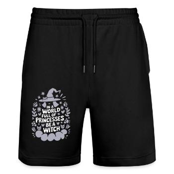 For magical kawaii lovers - Stanley/Stella Trainer Unisex Organic Jogging Shorts - black - Front - Nik (191cm) & Marisol (170cm)