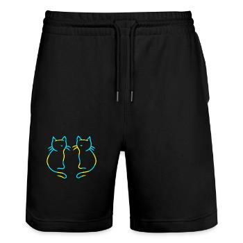 80er 90er Retro Katzen Katze Vintage - Stanley/Stella Unisex Bio Joggingshorts Trainer  - Schwarz - Vorne - Nik (191cm) & Marisol (170cm)