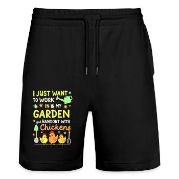 t shirt garten hühner - Stanley/Stella Unisex Bio Joggingshorts Trainer  - Schwarz - Vorne - Nik (191cm) & Marisol (170cm)