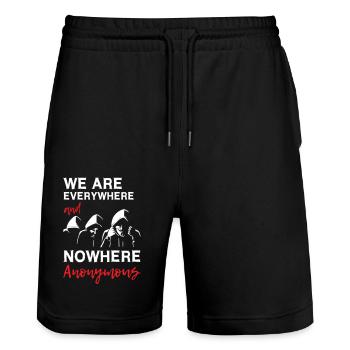 We Are Everywhere and Nowhere Anonymous - Stanley/Stella Unisex Bio Joggingshorts Trainer  - Schwarz - Vorne - Nik (191cm) & Marisol (170cm)