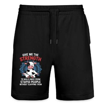 gib mir die Kraft, von dumm wegzugehen - Stanley/Stella Unisex Bio Joggingshorts Trainer  - Schwarz - Vorne - Nik (191cm) & Marisol (170cm)