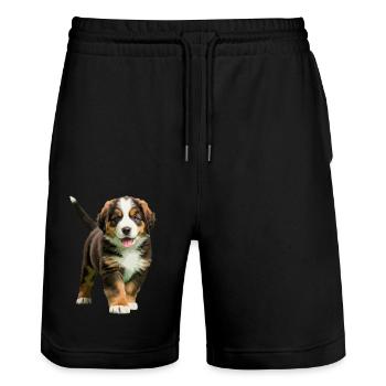 Bernese Mountain puppy real - Stanley/Stella Trainer Unisex Organic Jogging Shorts - black - Front - Nik (191cm) & Marisol (170cm)