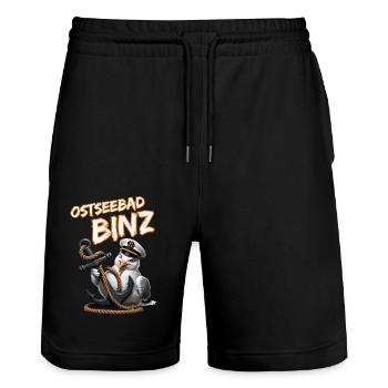Ostseebad Binz avec une mouette amusante avec une ancre - Short de jogging bio TRAINER Stanley/Stella unisexe - noir - Devant - Nik (191cm) & Marisol (170cm)