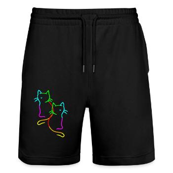 80er 90er Retro Vintage Regenbogen Katzen Katze - Stanley/Stella Unisex Bio Joggingshorts Trainer  - Schwarz - Vorne - Nik (191cm) & Marisol (170cm)