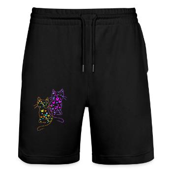 80s 90s Cats Cat Butterflies Insects - Stanley/Stella Trainer Unisex Organic Jogging Shorts - black - Front - Nik (191cm) & Marisol (170cm)