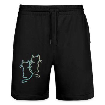 80er 90er Retro Katzen Frühling Katze Vintage - Stanley/Stella Unisex Bio Joggingshorts Trainer  - Schwarz - Vorne - Nik (191cm) & Marisol (170cm)