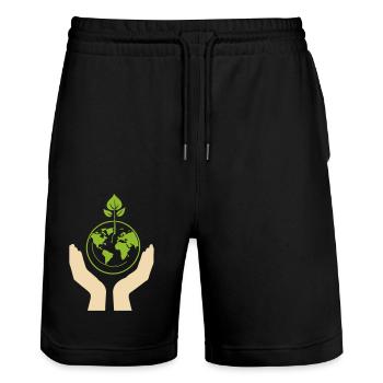 Eco Warrior – Save Our Planet - Stanley/Stella Trainer Unisex Organic Jogging Shorts - black - Front - Nik (191cm) & Marisol (170cm)