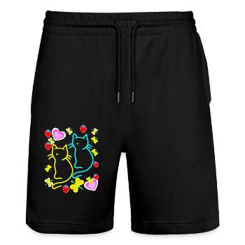 Kids Child Toddlers Summer Retro Cats 80s - Stanley/Stella Trainer Unisex Organic Jogging Shorts - black - Front - Nik (191cm) & Marisol (170cm)