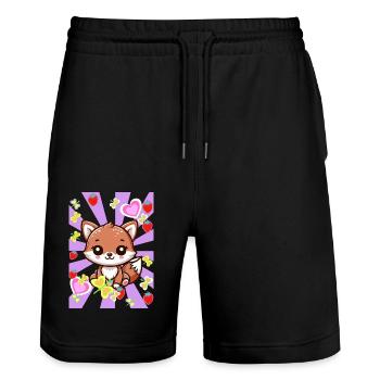 Retro Fox Foxes Kids Child Baby Vintage - Stanley/Stella Trainer Unisex Organic Jogging Shorts - black - Front - Nik (191cm) & Marisol (170cm)