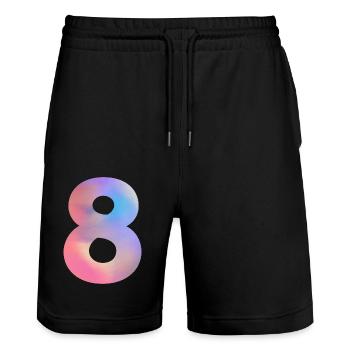 Colorful Number 8 - Stanley/Stella Trainer Unisex Organic Jogging Shorts - black - Front - Nik (191cm) & Marisol (170cm)