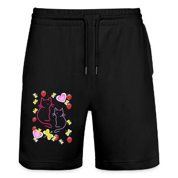 Retro Sommer Erdbeer Katzen Teenie Mädchen Katze - Stanley/Stella Unisex Bio Joggingshorts Trainer  - Schwarz - Vorne - Nik (191cm) & Marisol (170cm)