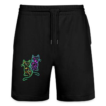 80er Retro Katzen Katze Teenie Schmetterlinge Kind - Stanley/Stella Unisex Bio Joggingshorts Trainer  - Schwarz - Vorne - Nik (191cm) & Marisol (170cm)