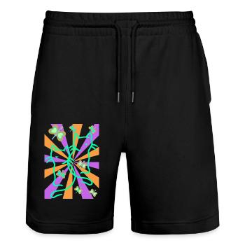 Kinder Mädchen Jungen Retro Katzen Katze - Stanley/Stella Unisex Bio Joggingshorts Trainer  - Schwarz - Vorne - Nik (191cm) & Marisol (170cm)