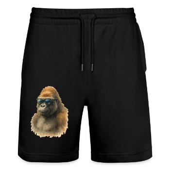 gorilla aquarell - Stanley/Stella Unisex Bio Joggingshorts Trainer  - Schwarz - Vorne - Nik (191cm) & Marisol (170cm)