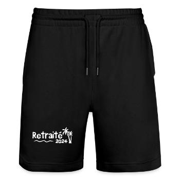 Retraité En 2024 / Humour Cadeau Retraité 2024 - Short de jogging bio TRAINER Stanley/Stella unisexe - noir - Devant - Nik (191cm) & Marisol (170cm)
