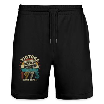 Vintage 1973 Anniversaire Rétro Vintage Cadeau - Short de jogging bio TRAINER Stanley/Stella unisexe - noir - Devant - Nik (191cm) & Marisol (170cm)