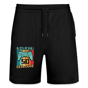 niveau 50 débloquéNiveau 50 débloqué Cadeau 50 ans - Short de jogging bio TRAINER Stanley/Stella unisexe - noir - Devant - Nik (191cm) & Marisol (170cm)