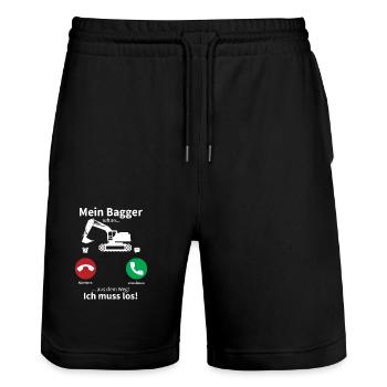 Mein bagger ruft an und ich muss gehen - Stanley/Stella Unisex Bio Joggingshorts Trainer  - Schwarz - Vorne - Nik (191cm) & Marisol (170cm)