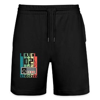 Level 2 freigeschaltet - Stanley/Stella Unisex Bio Joggingshorts Trainer  - Schwarz - Vorne - Nik (191cm) & Marisol (170cm)