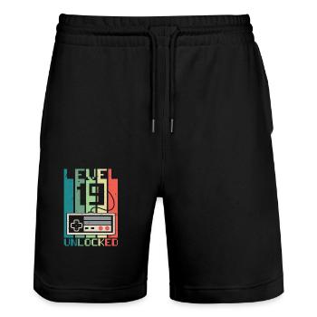 Level 19 freigeschaltet - Stanley/Stella Unisex Bio Joggingshorts Trainer  - Schwarz - Vorne - Nik (191cm) & Marisol (170cm)