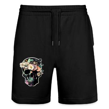 Human Skull & Flowers 37 - Stanley/Stella Trainer Unisex Organic Jogging Shorts - black - Front - Nik (191cm) & Marisol (170cm)