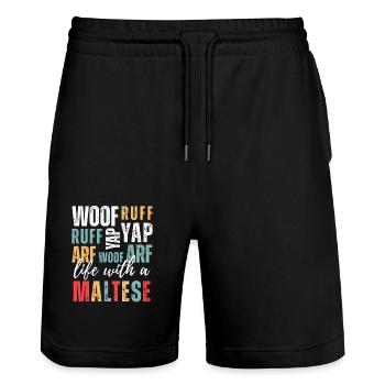 Leben mit einem Malteser – lustige Bellgeräusche Hundeliebhaber - Stanley/Stella Unisex Bio Joggingshorts Trainer  - Schwarz - Vorne - Nik (191cm) & Marisol (170cm)