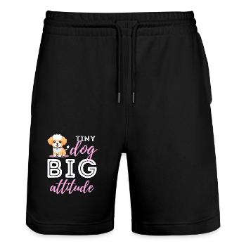 Petit chien, grande attitude – Personnalité mignonne de Maltipoo - Short de jogging bio TRAINER Stanley/Stella unisexe - noir - Devant - Nik (191cm) & Marisol (170cm)