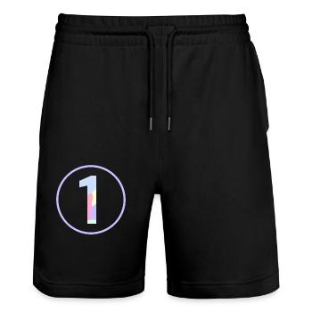 Pastellfarbene "Eins" 1- ApriNoeScor - Stanley/Stella Unisex Bio Joggingshorts Trainer  - Schwarz - Vorne - Nik (191cm) & Marisol (170cm)