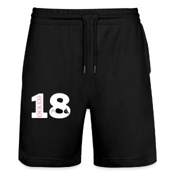 Endlich 18 - Geburtstag - Stanley/Stella Unisex Bio Joggingshorts Trainer  - Schwarz - Vorne - Nik (191cm) & Marisol (170cm)