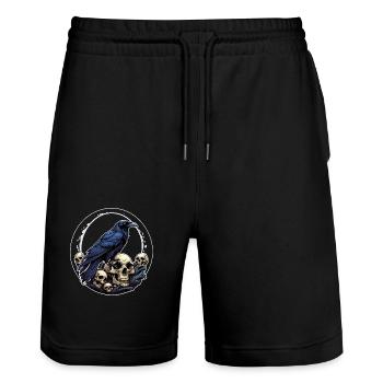 Großer Rabe sitzt auf Skulls - Stanley/Stella Unisex Bio Joggingshorts Trainer  - Schwarz - Vorne - Nik (191cm) & Marisol (170cm)
