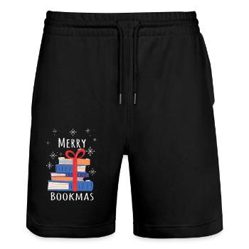 Merry Bookmas - Holiday Cheer for Book Lovers - Stanley/Stella Trainer Unisex Organic Jogging Shorts - black - Front - Nik (191cm) & Marisol (170cm)