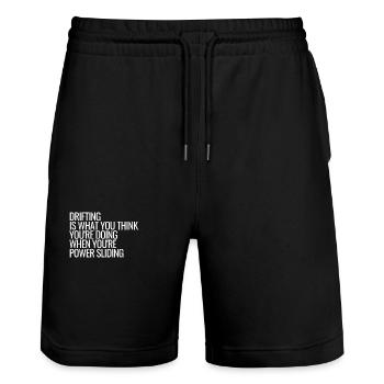 Drifting Power Sliding Autorennen Lustig - Stanley/Stella Unisex Bio Joggingshorts Trainer  - Schwarz - Vorne - Nik (191cm) & Marisol (170cm)