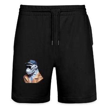 Cool monkey in wrinkled robe - Stanley/Stella Trainer Unisex Organic Jogging Shorts - black - Front - Nik (191cm) & Marisol (170cm)