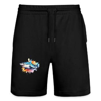 Aquarelles de requin - Short de jogging bio TRAINER Stanley/Stella unisexe - noir - Devant - Nik (191cm) & Marisol (170cm)