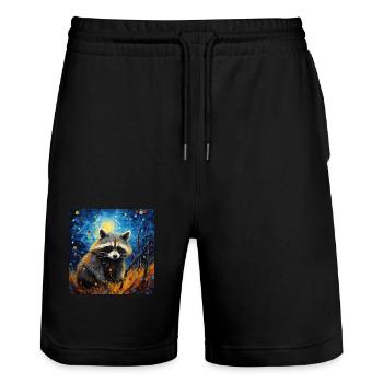 Raccoon, Van Gogh, Starry Night, Animal - Stanley/Stella Trainer Unisex Organic Jogging Shorts - black - Front - Nik (191cm) & Marisol (170cm)