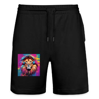 Lion avec des écouteurs - Short de jogging bio TRAINER Stanley/Stella unisexe - noir - Devant - Nik (191cm) & Marisol (170cm)