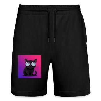 Cool cat with sunglasses - Stanley/Stella Trainer Unisex Organic Jogging Shorts - black - Front - Nik (191cm) & Marisol (170cm)