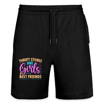 Thrift Shopper Are Girls Best Friends Thrift Store - Stanley/Stella Trainer Unisex Organic Jogging Shorts - black - Front - Nik (191cm) & Marisol (170cm)