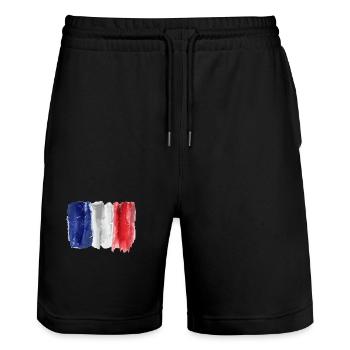 Flag of France in Watercolor - Stanley/Stella Trainer Unisex Organic Jogging Shorts - black - Front - Nik (191cm) & Marisol (170cm)