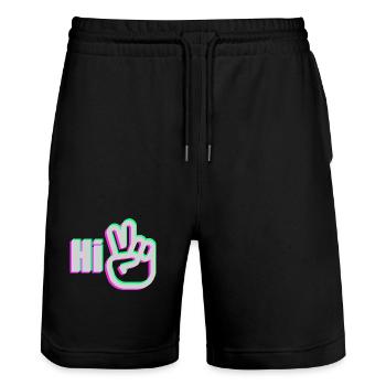 Glitch Peace Hand Hi Streetwear T-Shirt-Design - Stanley/Stella Unisex Bio Joggingshorts Trainer  - Schwarz - Vorne - Nik (191cm) & Marisol (170cm)