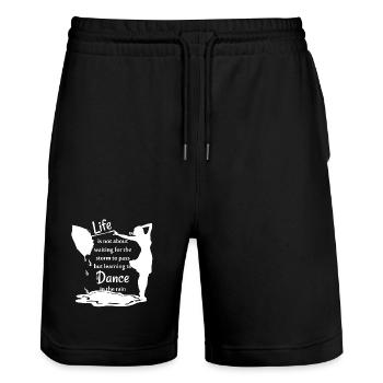 Wisdom with a dancing silhouette - Stanley/Stella Trainer Unisex Organic Jogging Shorts - black - Front - Nik (191cm) & Marisol (170cm)