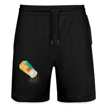 Mélangeur à poivre en verre coloré avec des grains de poivre - Short de jogging bio TRAINER Stanley/Stella unisexe - noir - Devant - Nik (191cm) & Marisol (170cm)