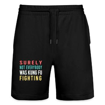 Retro Kung Fu Slogan Regenbogen - Stanley/Stella Unisex Bio Joggingshorts Trainer  - Schwarz - Vorne - Nik (191cm) & Marisol (170cm)