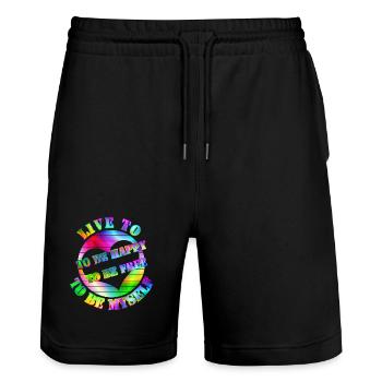 Life Happy Free Rainbow Heart - Stanley/Stella Trainer Unisex Organic Jogging Shorts - black - Front - Nik (191cm) & Marisol (170cm)