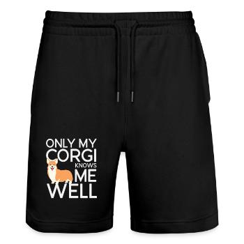 Nur mein Corgi kennt mich gut - Stanley/Stella Unisex Bio Joggingshorts Trainer  - Schwarz - Vorne - Nik (191cm) & Marisol (170cm)