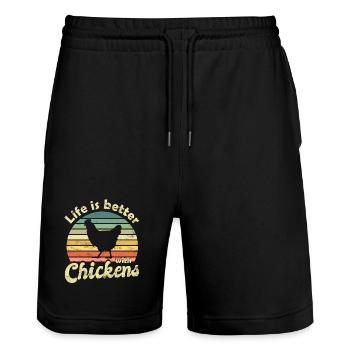 Poulets - Short de jogging bio TRAINER Stanley/Stella unisexe - noir - Devant - Nik (191cm) & Marisol (170cm)